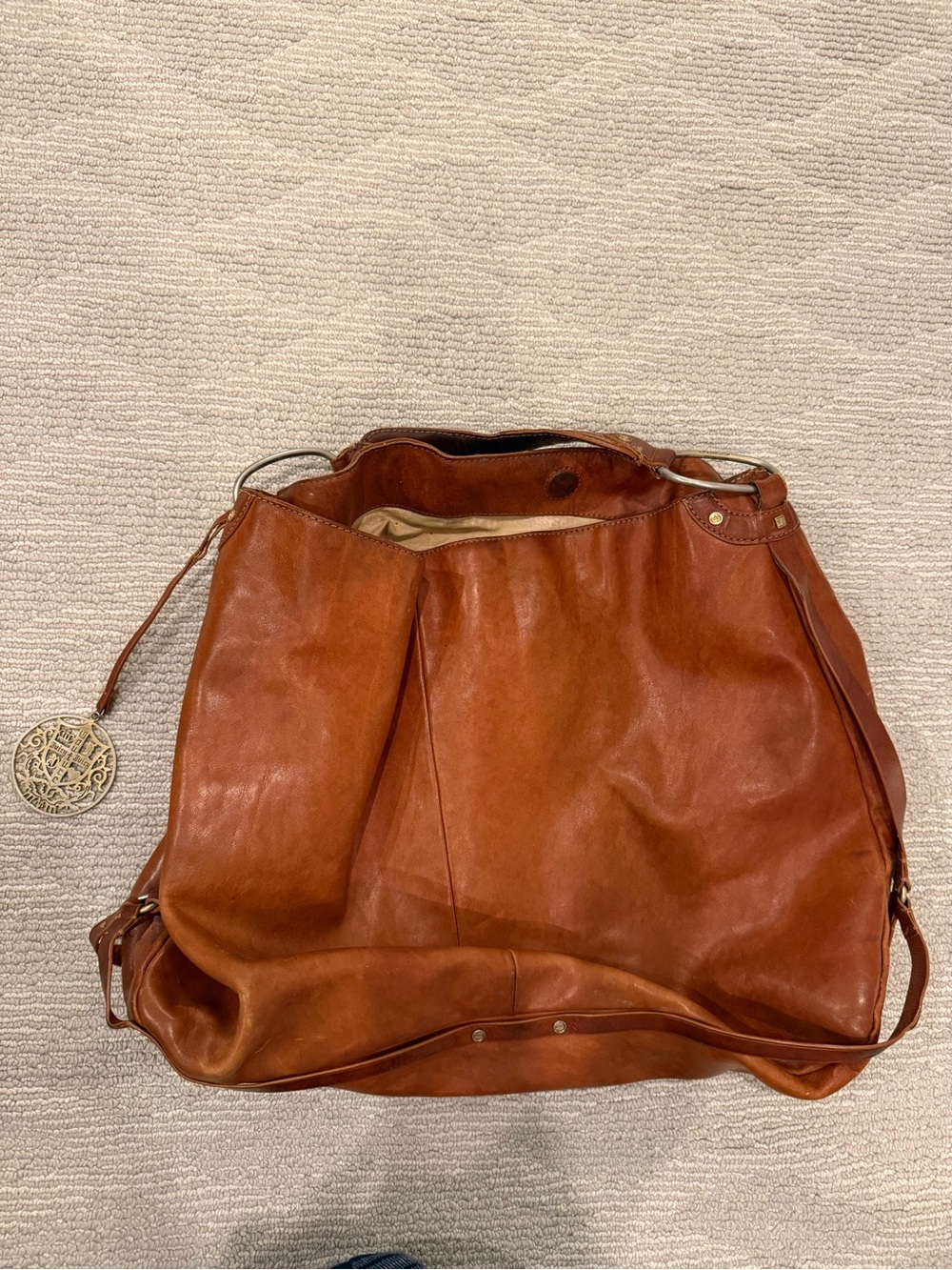 Juicy Couture Classic Leather Hobo Bag in Cognac Brown with gold pendant